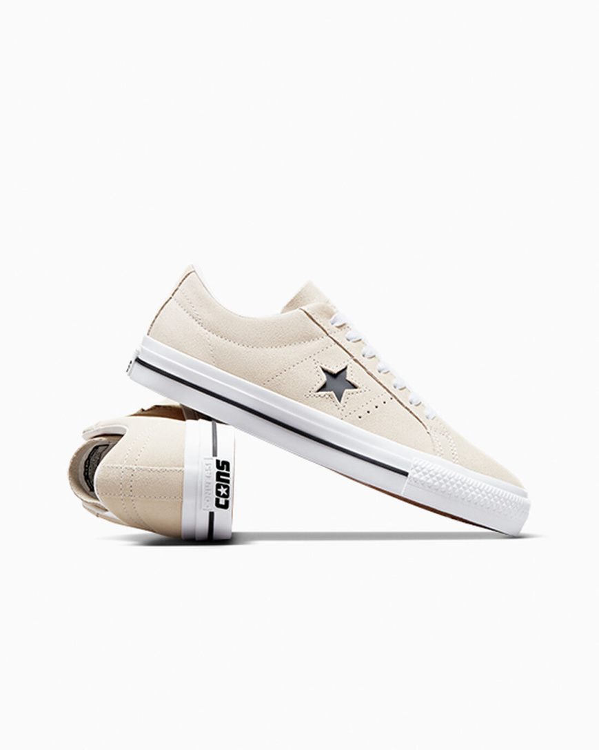 Zapatillas Skate Converse CONS One Star Pro Suede Hombre Beige Blancas Negras | PE 47W25P